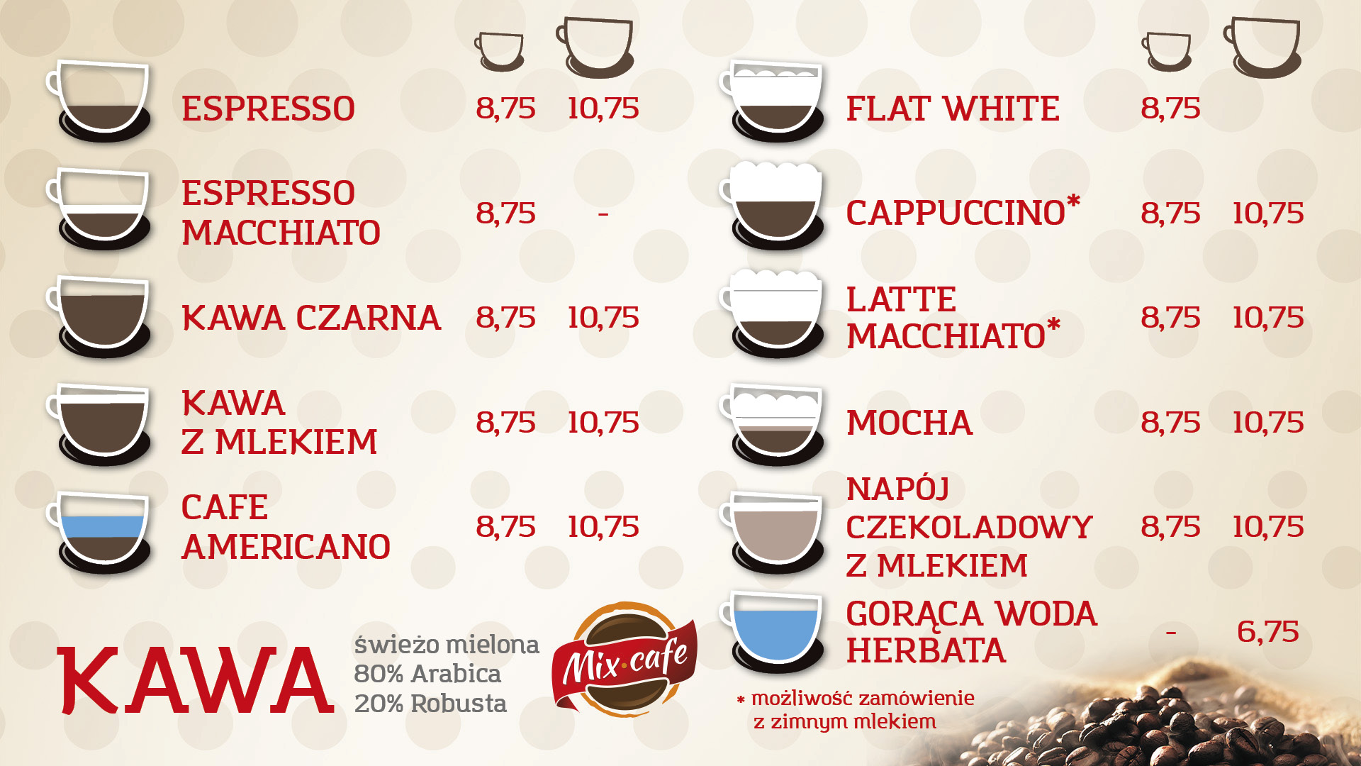 Menu kawowe MixCafe