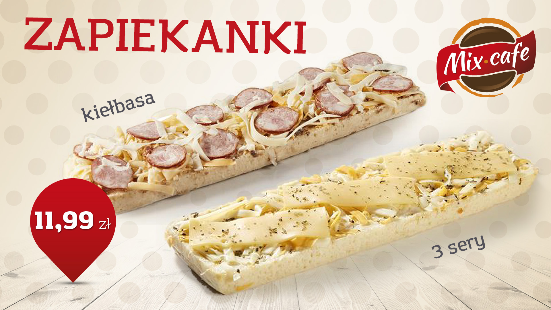 Zapiekanki MixCafe: z kiełbasą i trzema serami